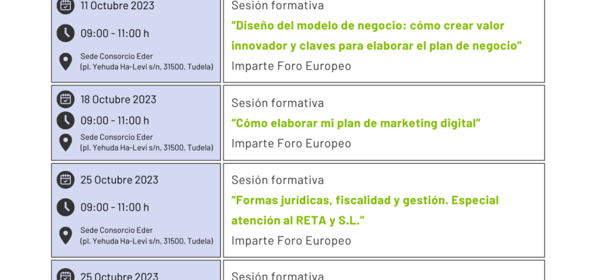 Calendario de actividades «Escuela de Innovación Rural»